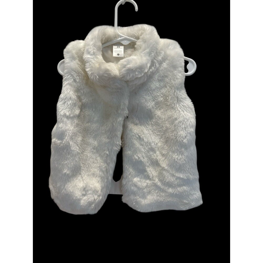 Carter's Vest Girls Size 24 Months White Fluffy Sleeveless Faux Fur Snap Front
